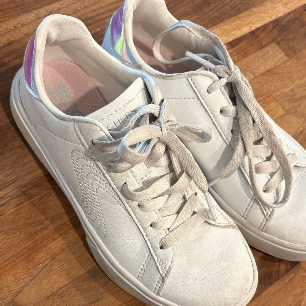 Skechers White Sneakers with Iridescent Accents